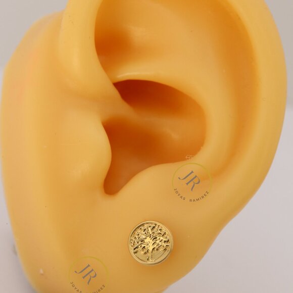 14K Yellow Gold Tree of Life Stud Earrings · Meaningful Gift for Mom. - Picture 2 of 8